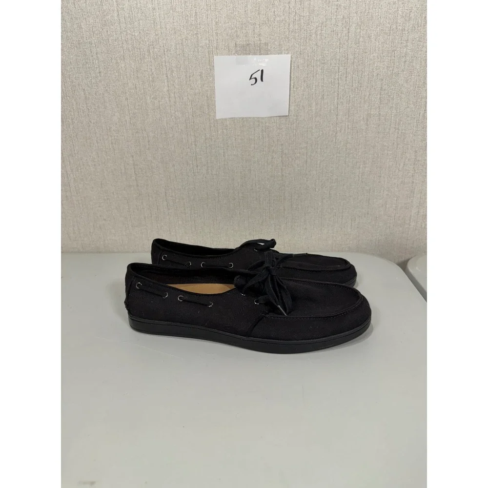 Toms Mens Boat Shoes Black Canvas Lace Up Loafers 10009395 Size 9.5 M